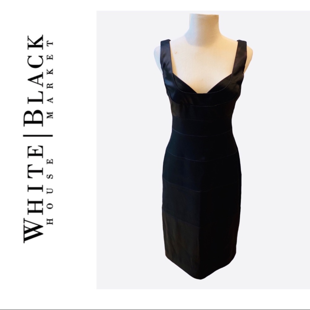 WHBM Faux Leather Black Dress Lined VNeck 6 Sheath